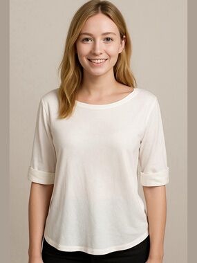 Talbots - White Rolled‑Sleeve Tee - Cotton Stretch Knit - Women’s XL